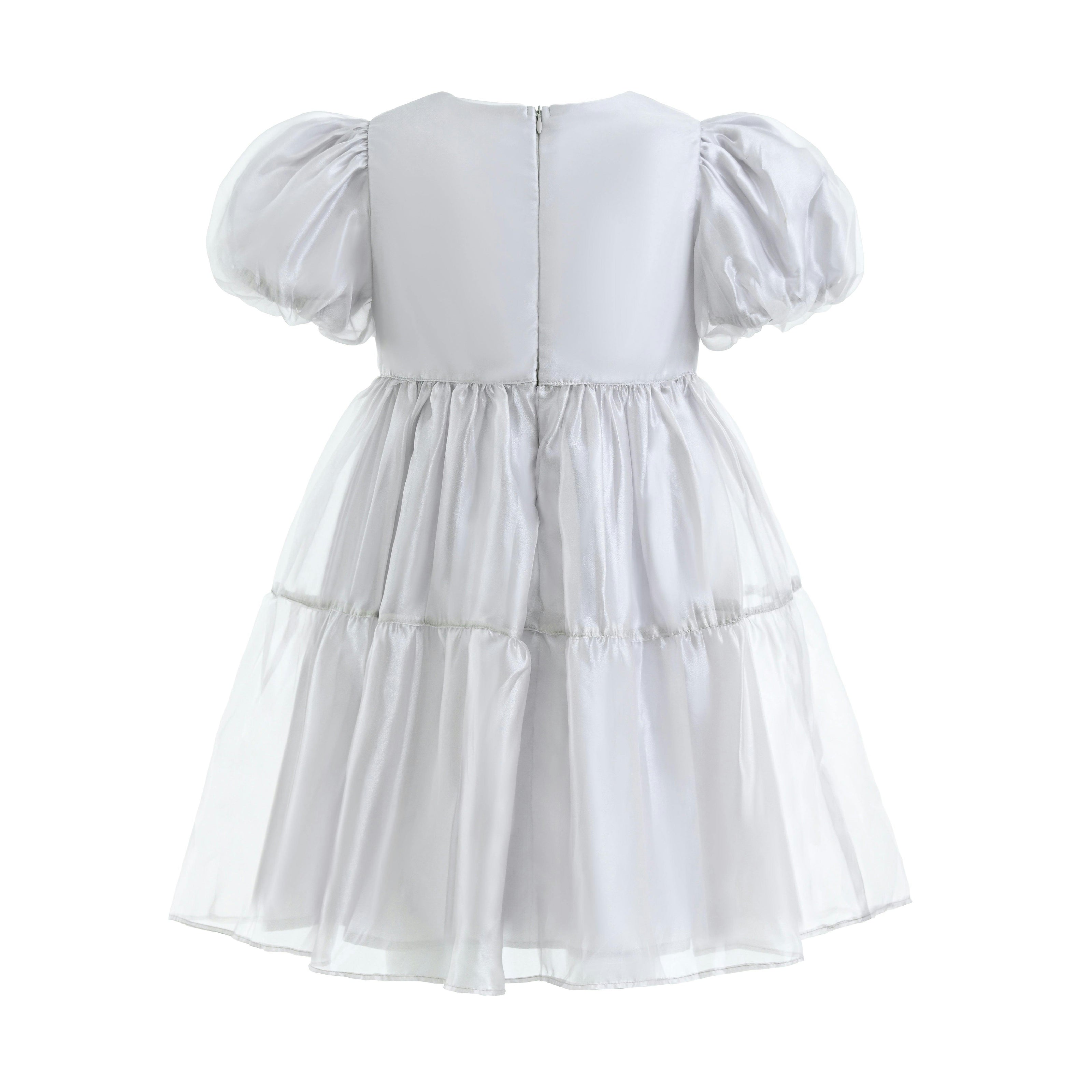 Gray Eveline Puff-Sleeve Dress