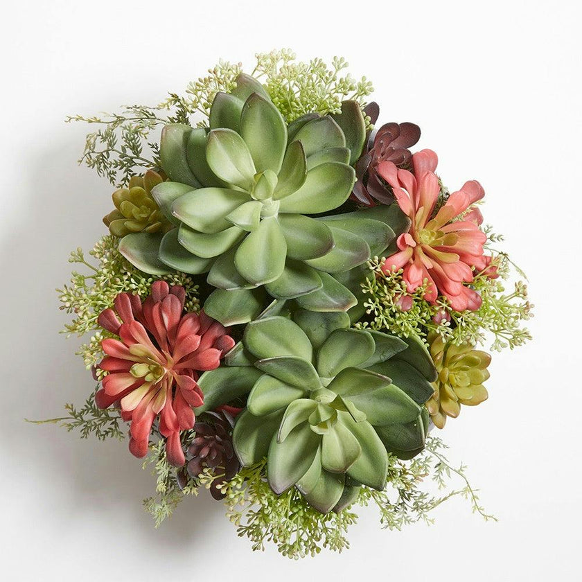 Round Artificial Succulent Arrangement, Natural Planter