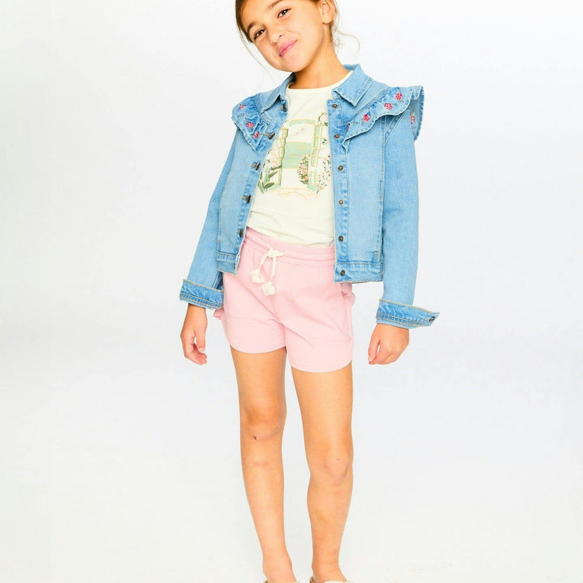 Light Blue Denim Jacket With Embroidery
