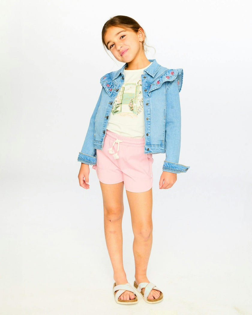 Light Blue Denim Jacket With Embroidery