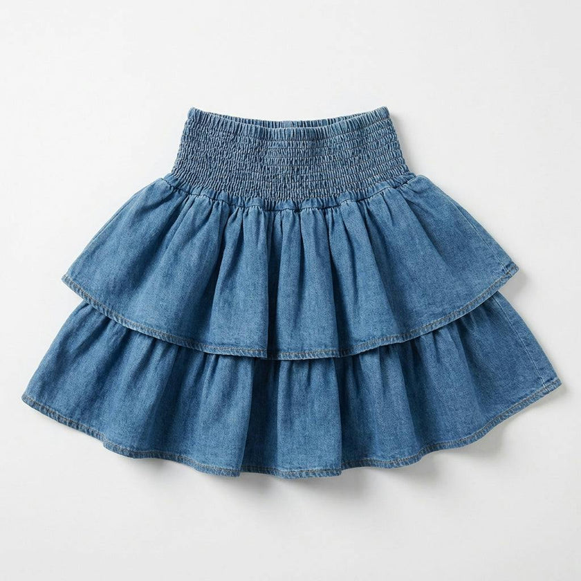 Girls Denim Tiered Short Skirt