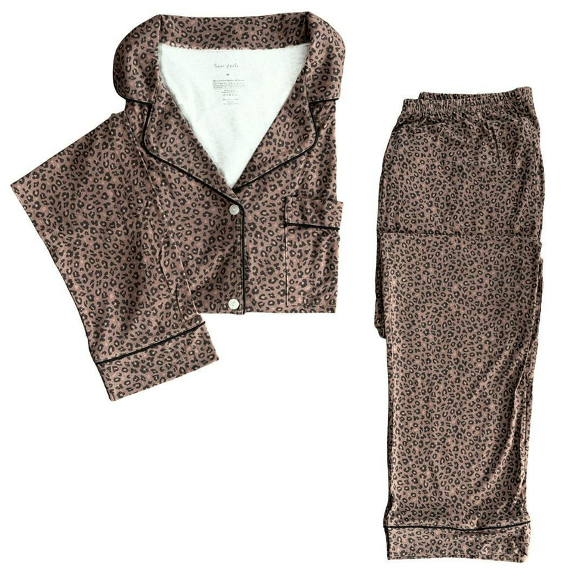 Women's Long Sleeve Pajama Set in Chocolate Leopard