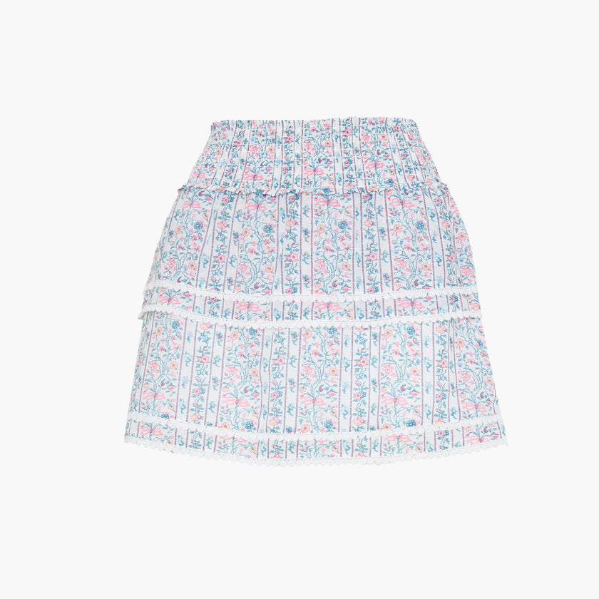 The Meena Skirt - White Etched Floral Stripe