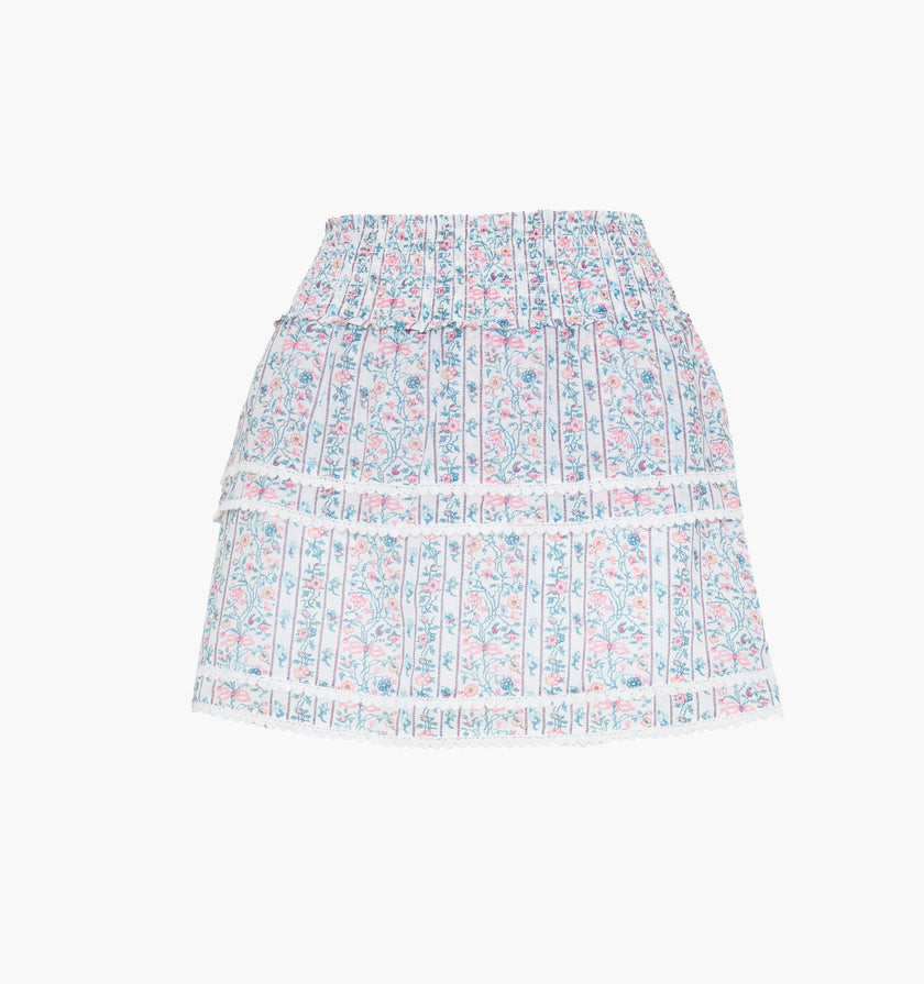 The Meena Skirt - White Etched Floral Stripe