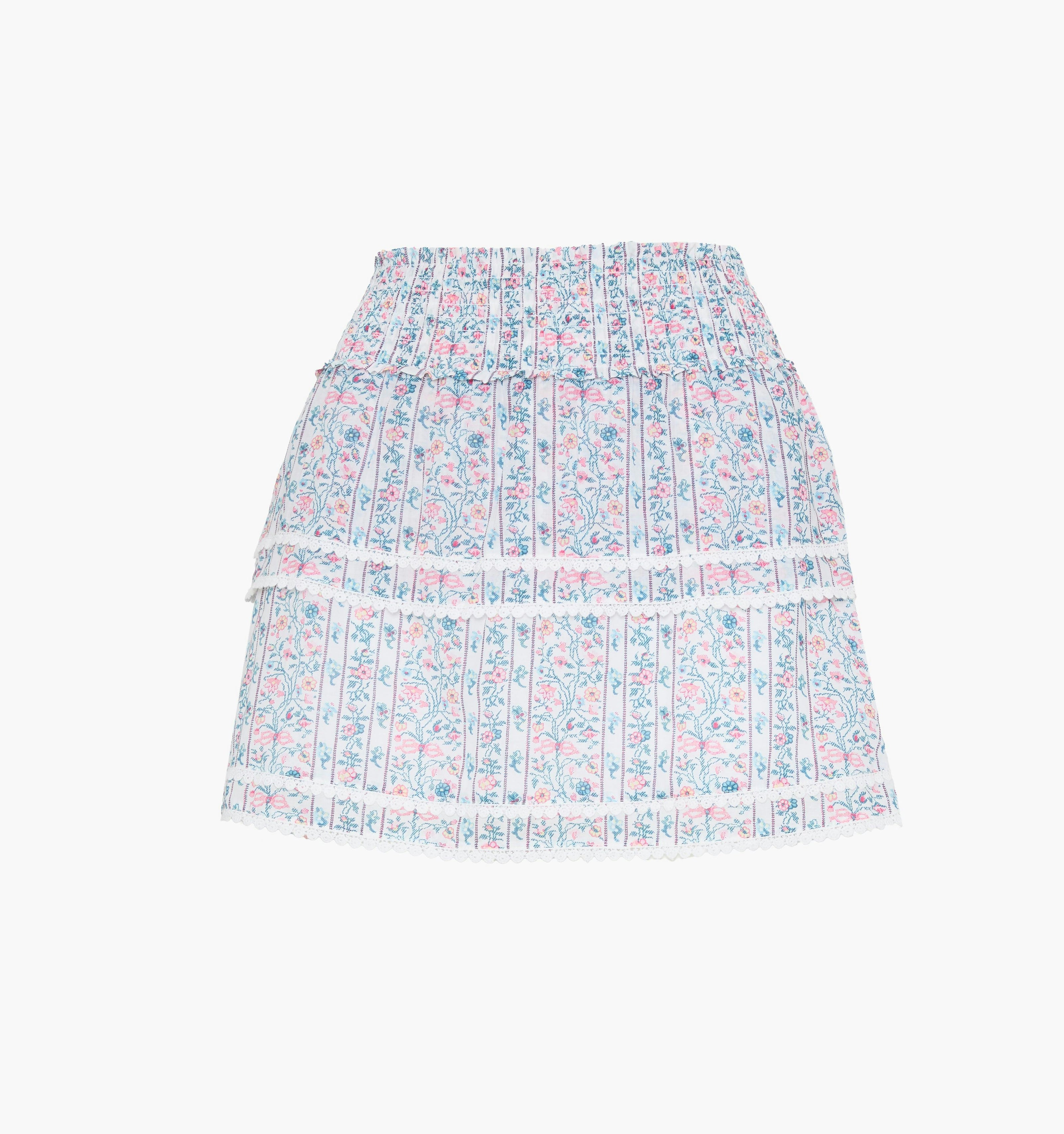 The Meena Skirt - White Etched Floral Stripe