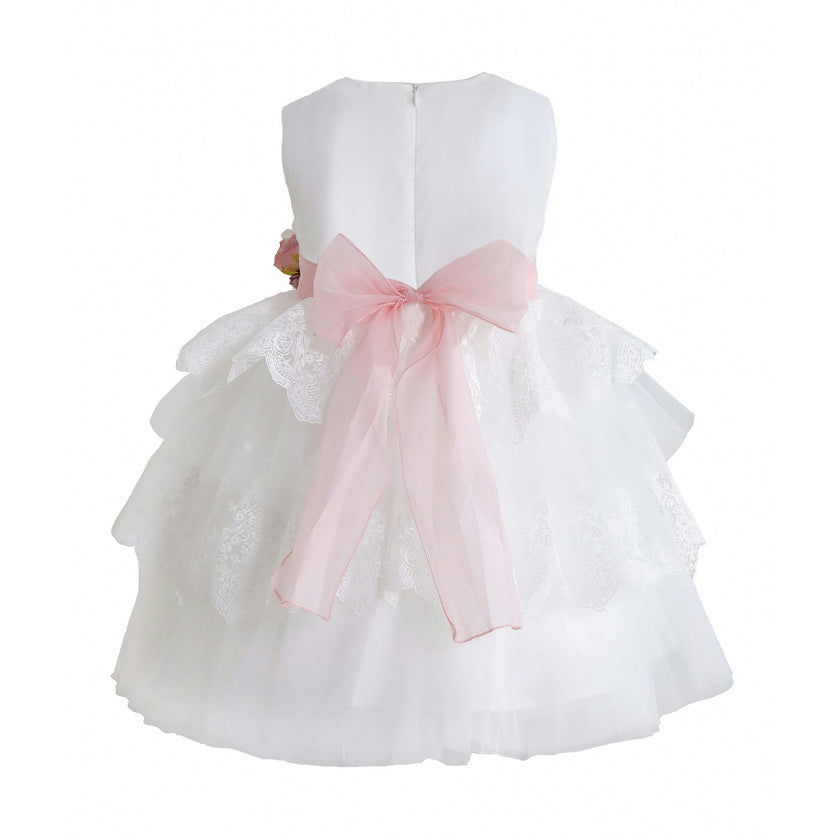 White Divinia Lace & Pink Sash Dress