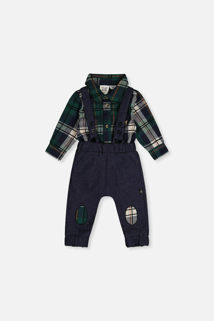 Baby Top & Pants Set Blue And Green Checks