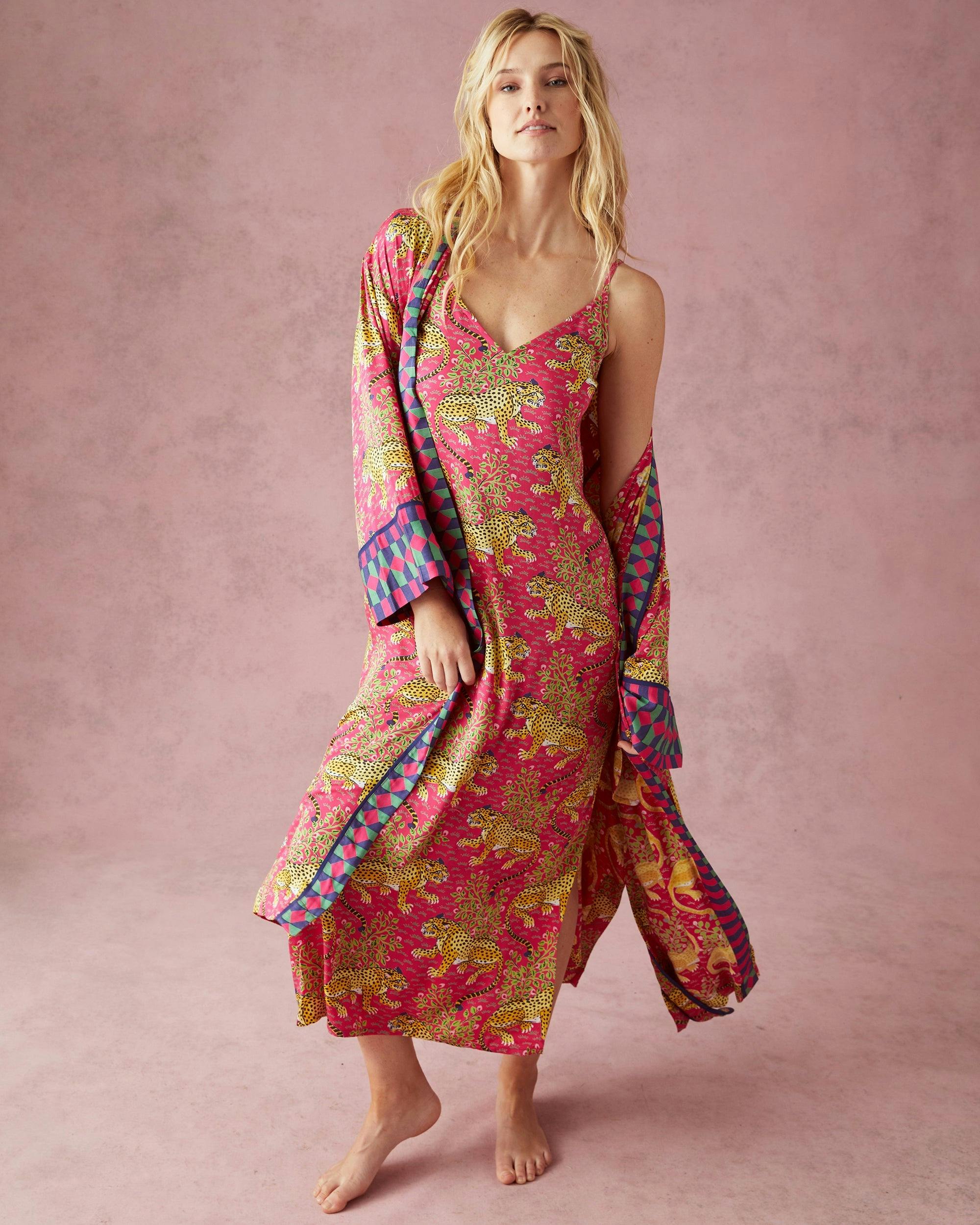 Bagheera - Eco Satin Robe - Hot Pink