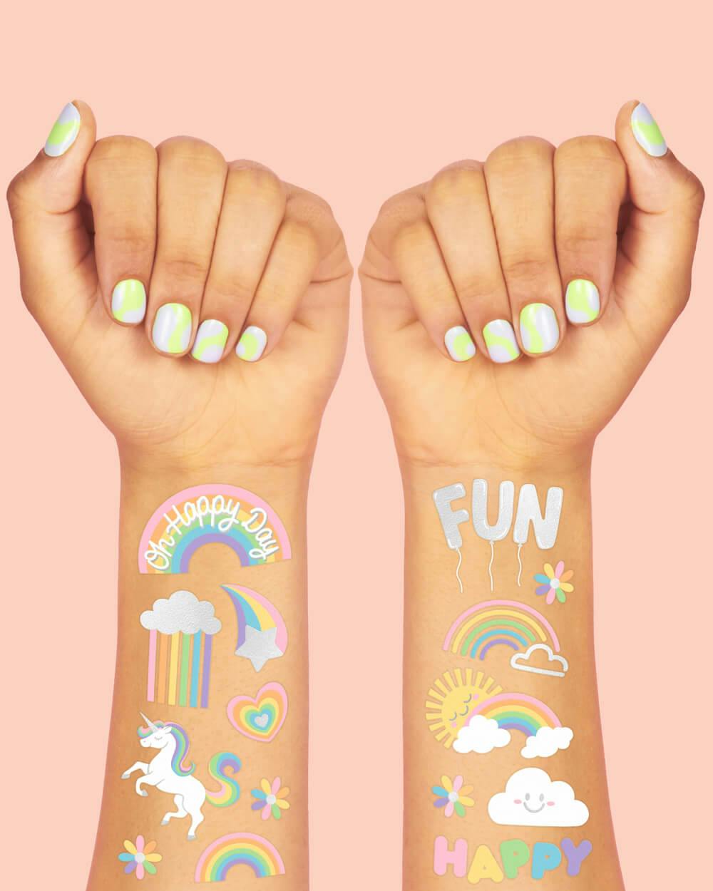 Rainbow Glitter Tattoos - 46 temporary tattoos