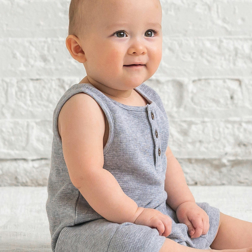 Percy Waffle Short Romper - Ashen