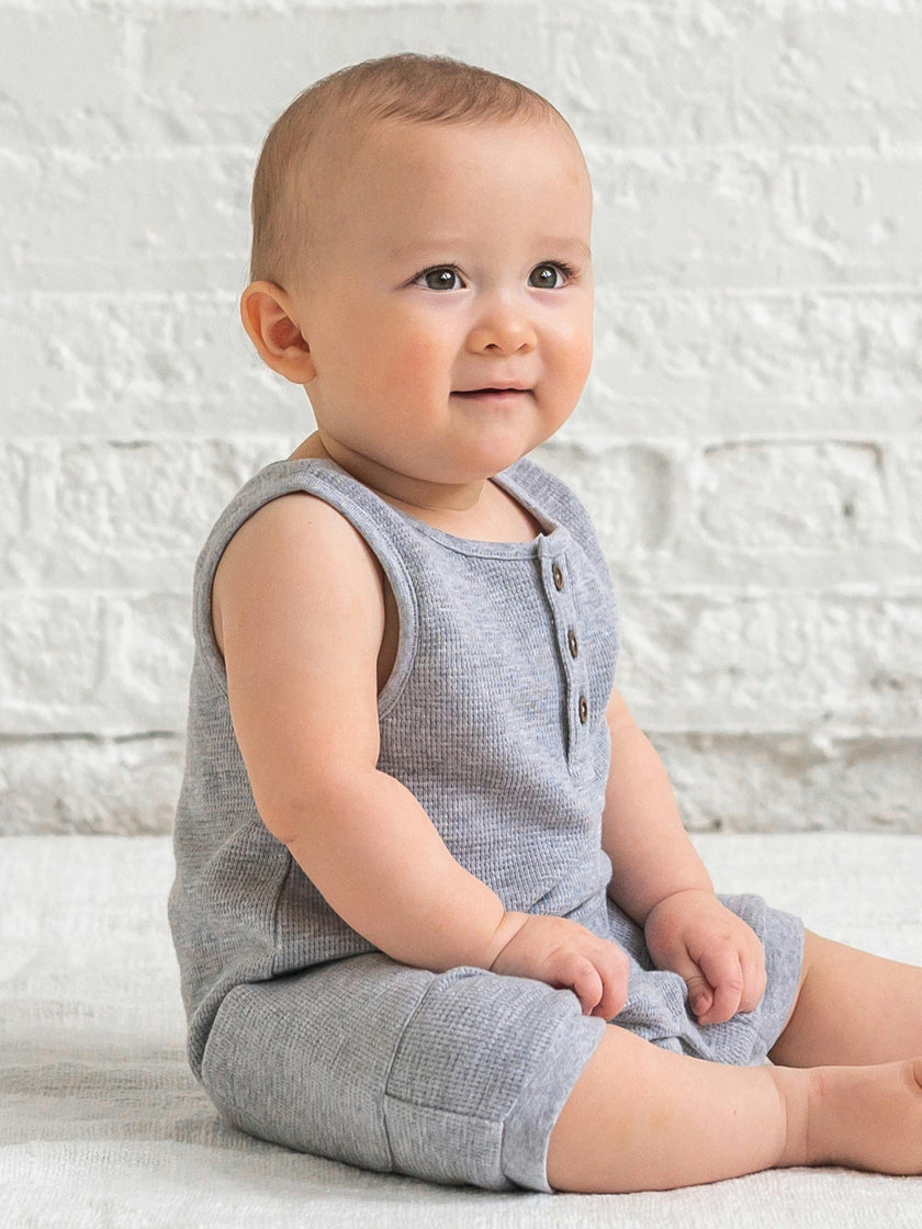 Percy Waffle Short Romper - Ashen