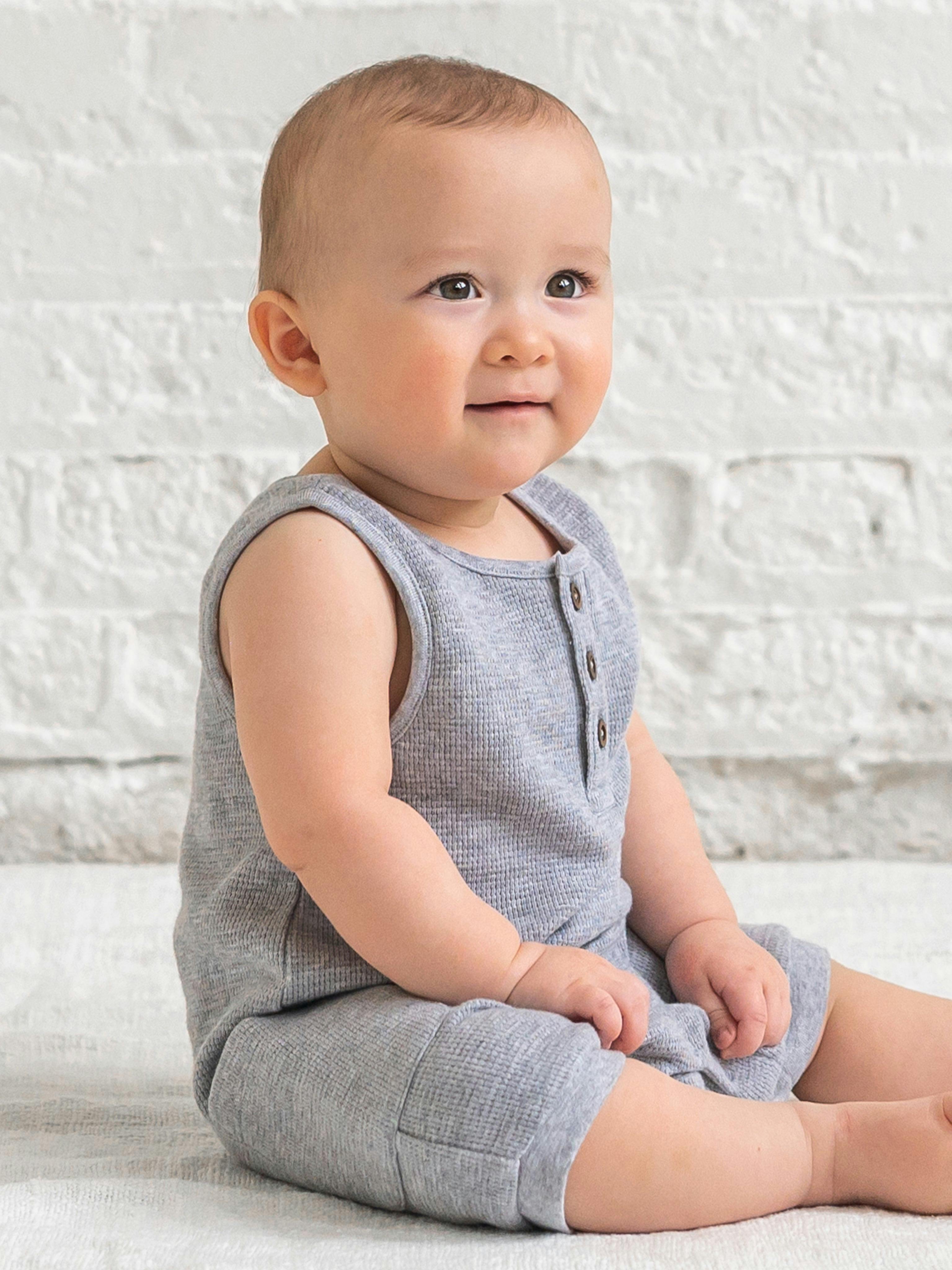 Percy Waffle Short Romper - Ashen