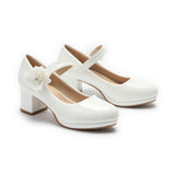 White Evelisse Flower Mary Jane Shoes
