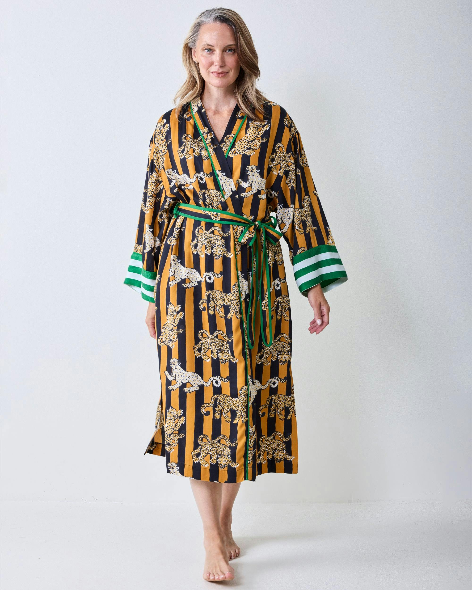 Leopard Stripes - Eco Satin Robe - Butterscotch
