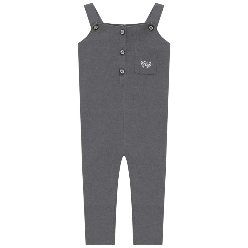 Crest Knit Embroidered Button Front Overalls