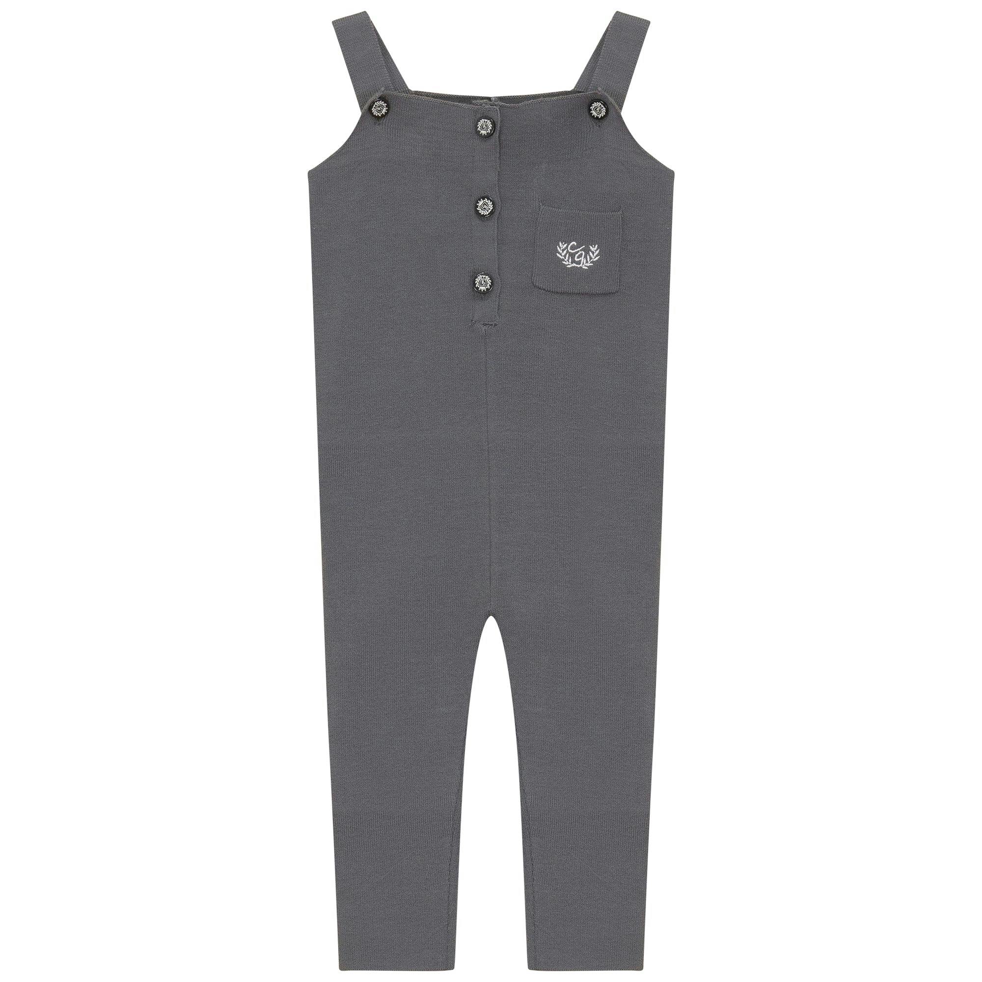 Crest Knit Embroidered Button Front Overalls