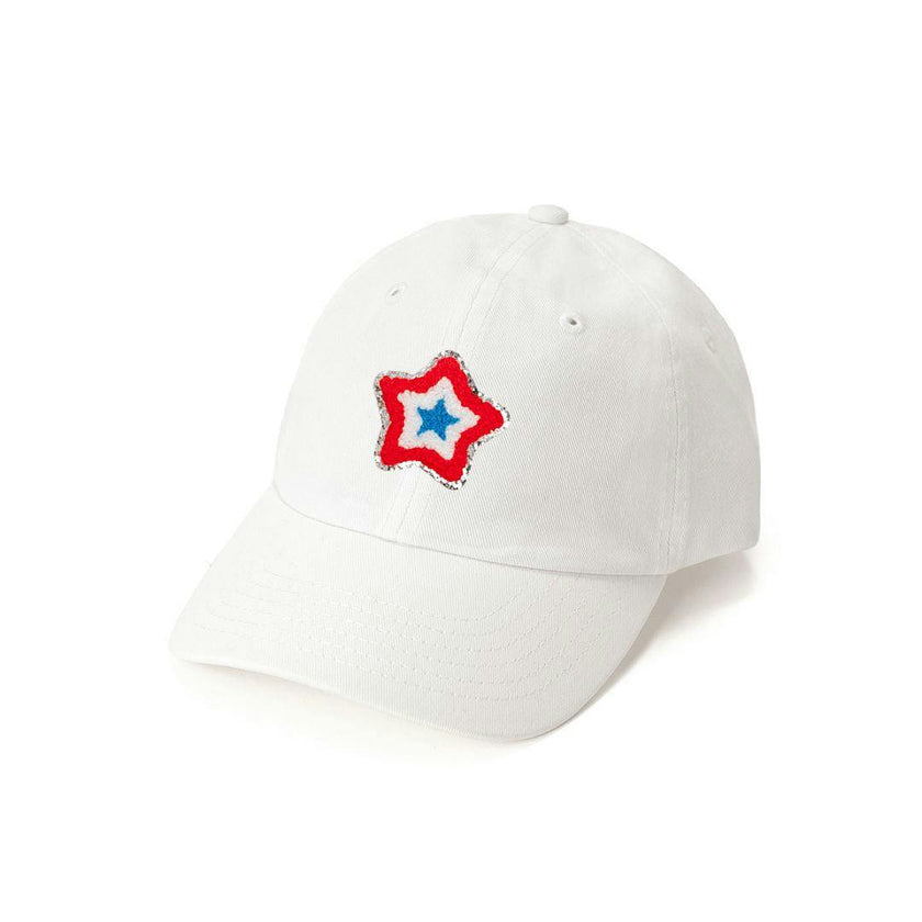 Patriotic Star Patch Baseball Hat - White