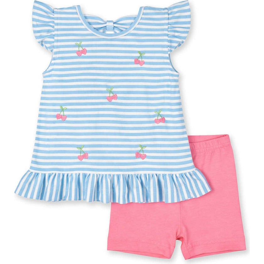 Knit Short Set With Embroidered Heart Cherries