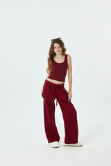 Cami Merlot French Terry Wide Leg Jogger - Ace
