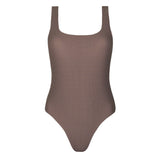 women's cocoa gingham square neck one piece