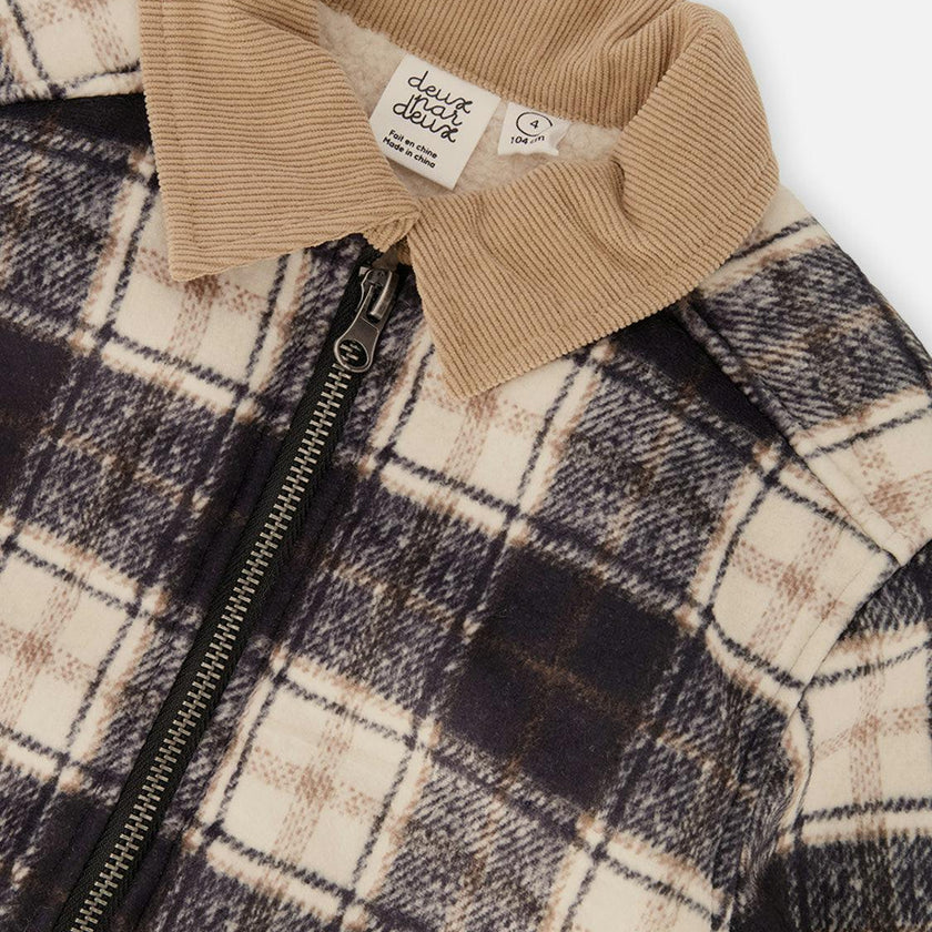 Brushed Plaid Zipped Jacket Blue and Beige Checks
