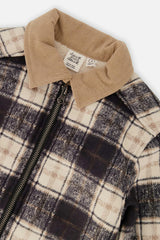 Brushed Plaid Zipped Jacket Blue and Beige Checks