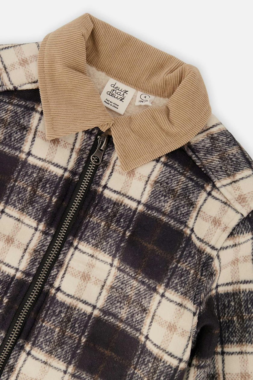 Brushed Plaid Zipped Jacket Blue and Beige Checks