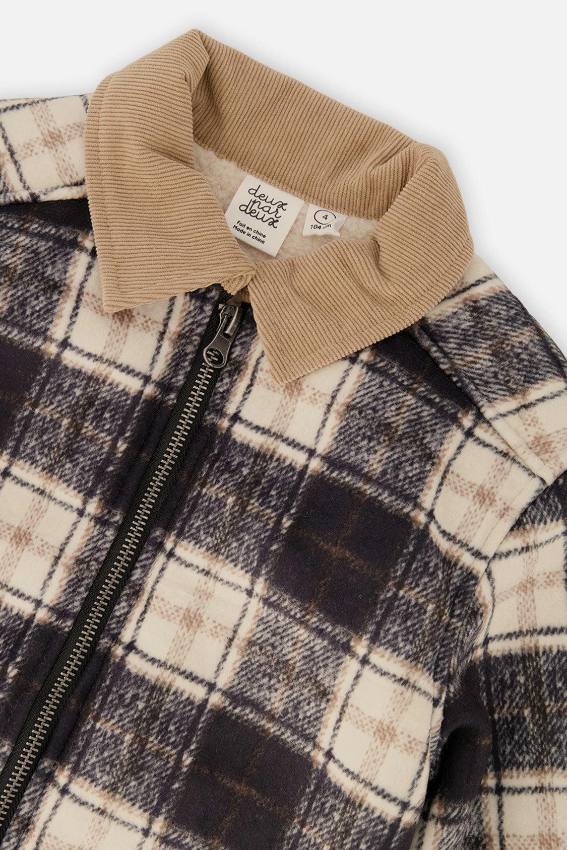Brushed Plaid Zipped Jacket Blue and Beige Checks