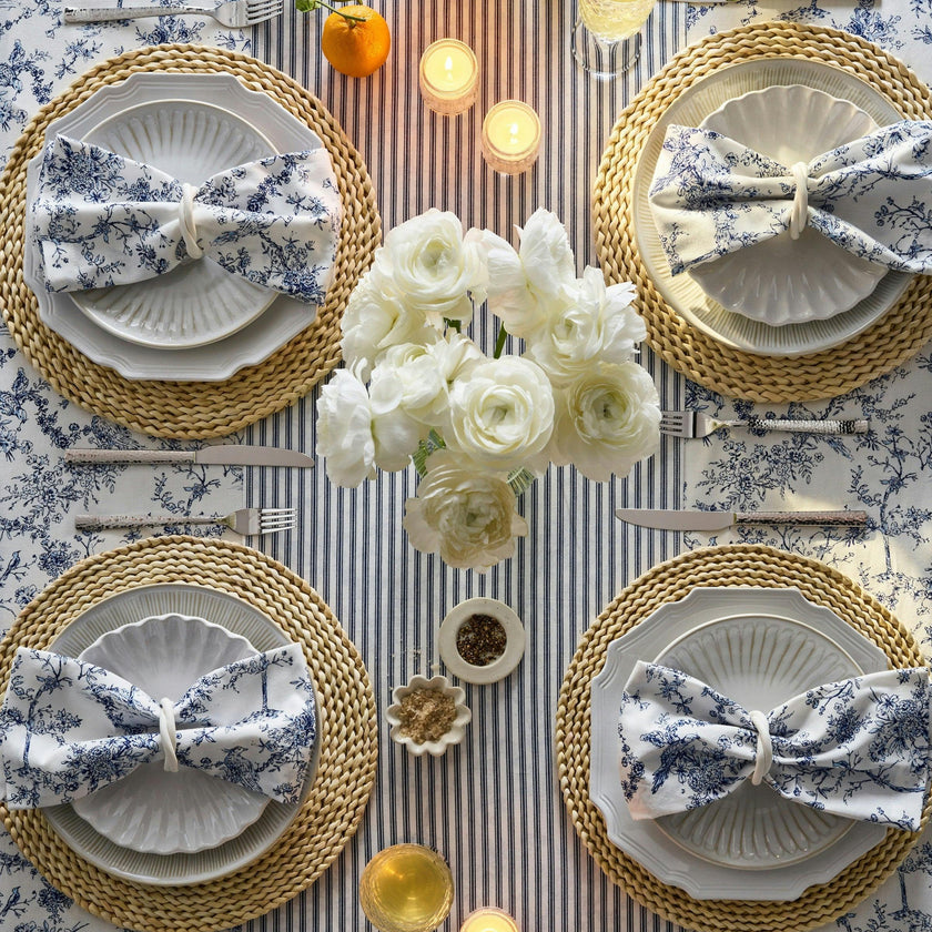 Signature Navy French Ticking Table Linen
