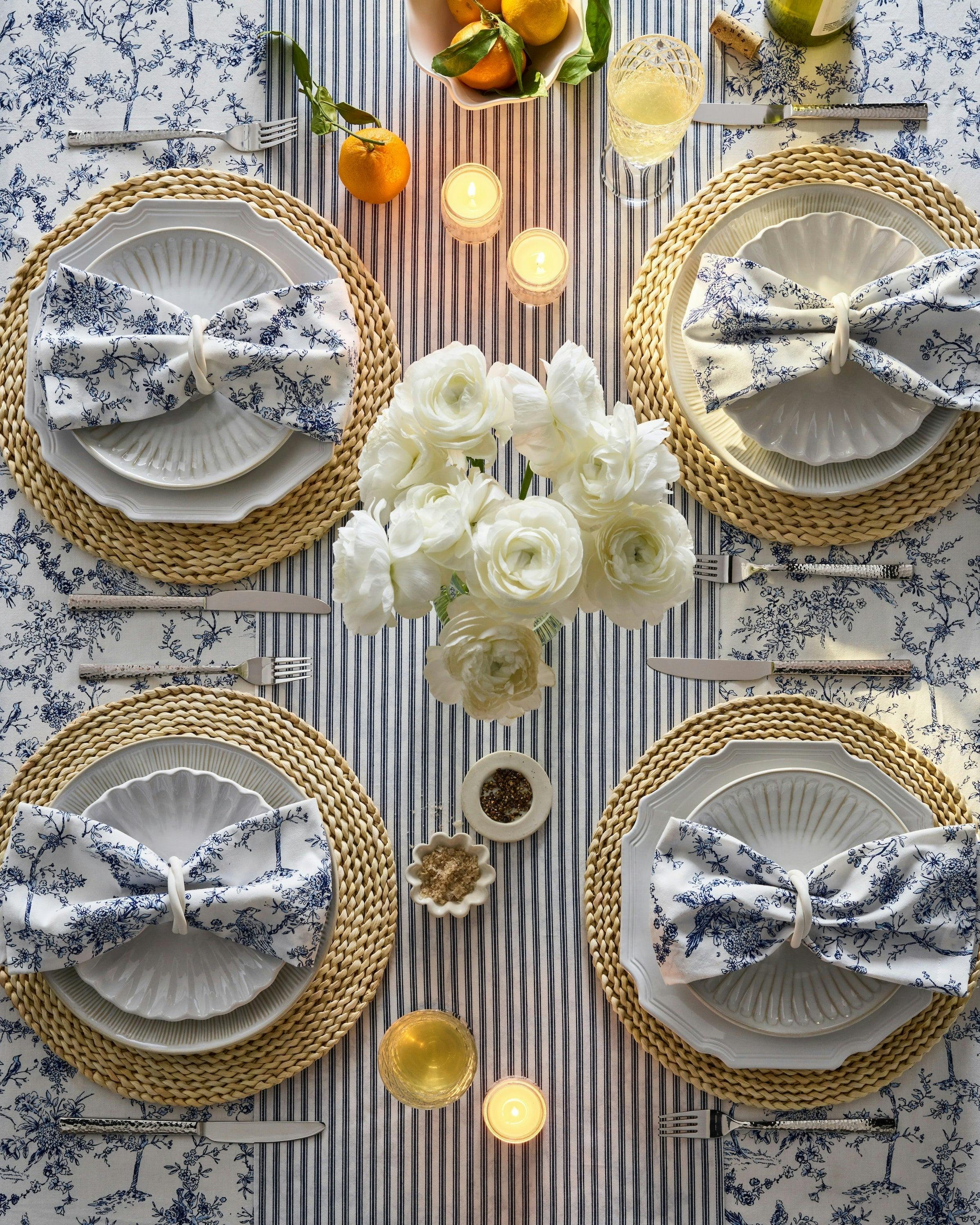 Signature Navy French Ticking Table Linen