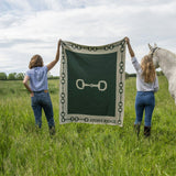 Custom Personalized Equestrian Sustainable Knit Throw Blanket - Snaffle Bit Border