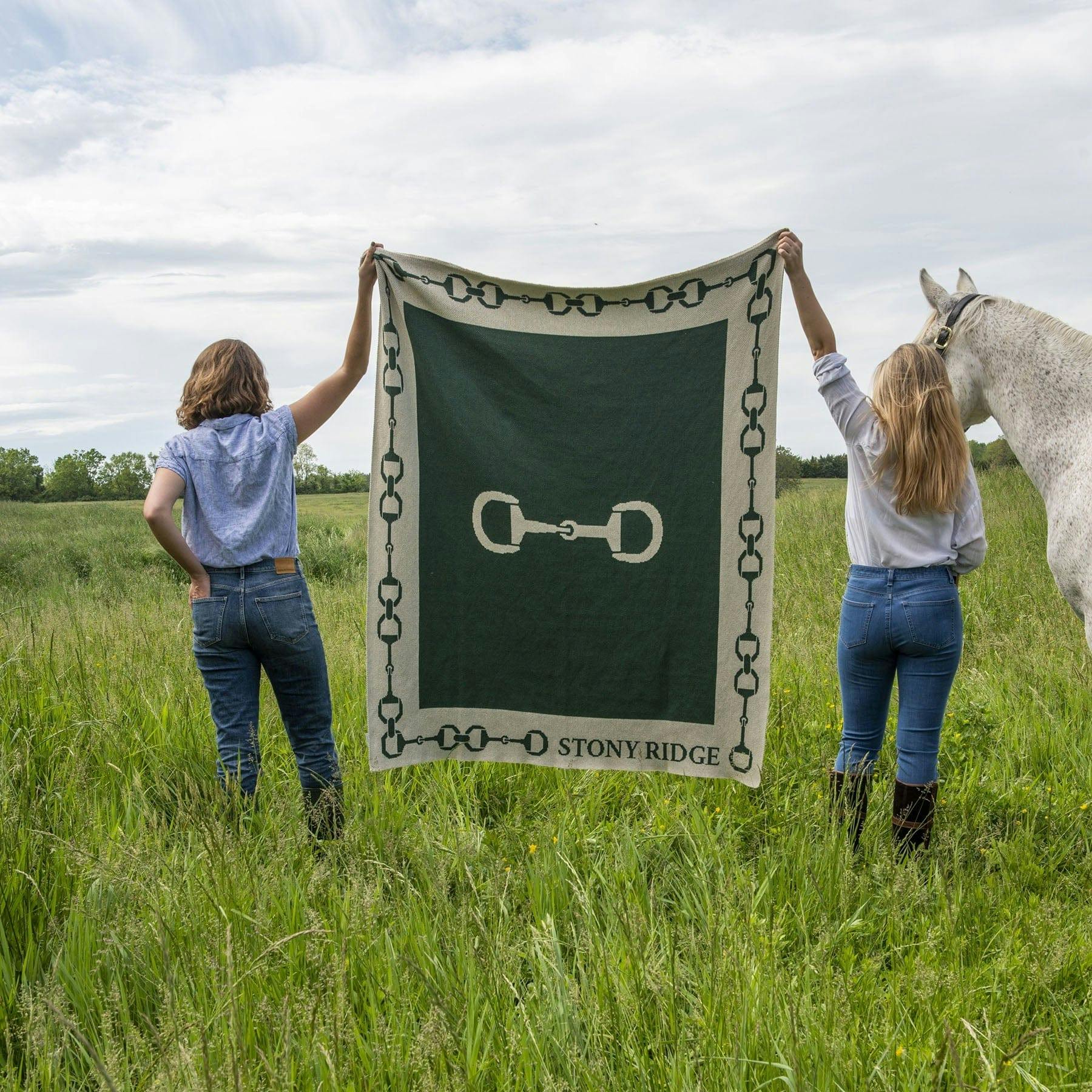 Custom Personalized Equestrian Sustainable Knit Throw Blanket - Snaffle Bit Border
