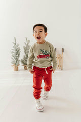 Boys Raglan Sweatshirt in Christmas Truck on Evergreen