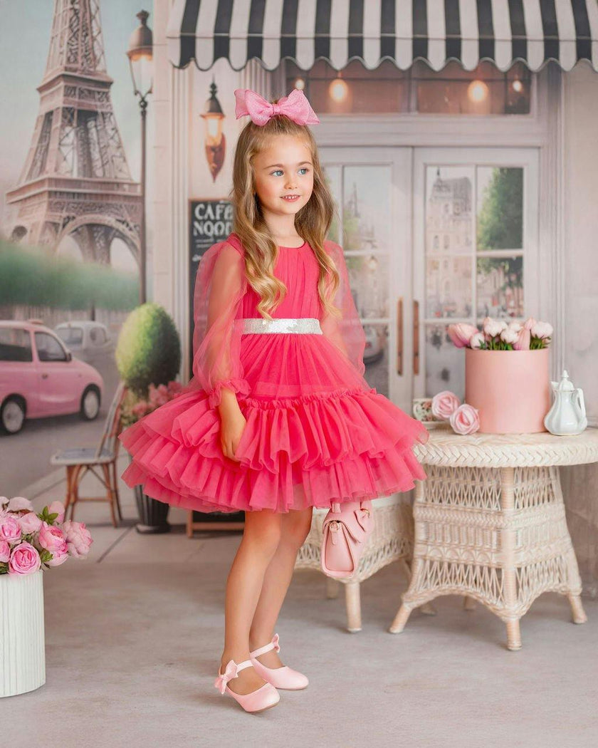 Parisian Rosé Pink Tulle Birthday Party Dress for Girls