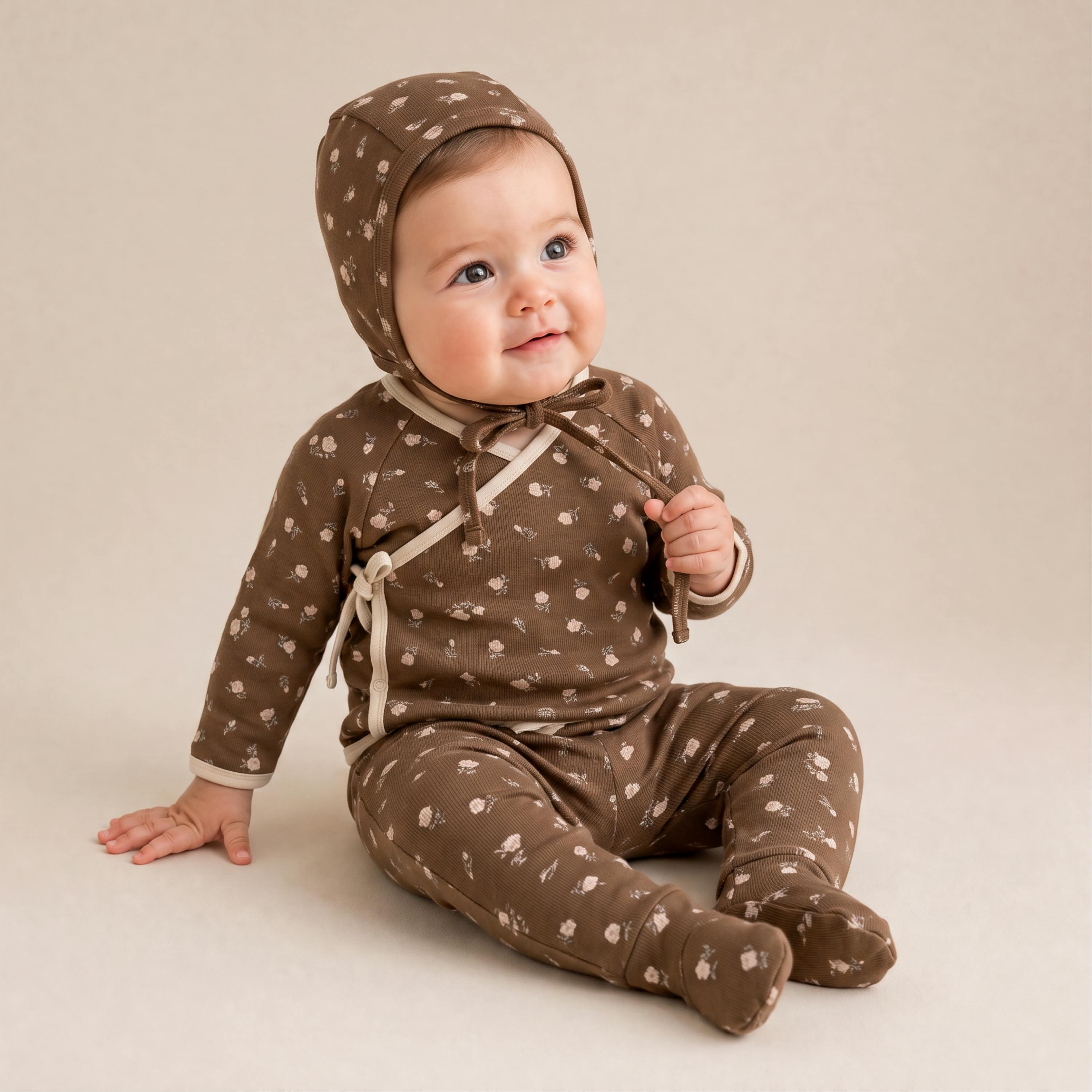 Organic Kimono Top & Footed Pants Set - Primrose