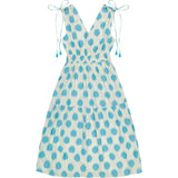 Noemie Women's Ruched Shoulder Tie Maxi Dress Cream Aqua Ikat, Blue
