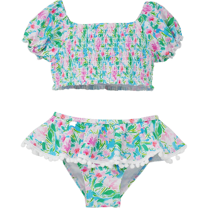 UPF 50+ Gemma Two-Piece Smocked Pom-Pom Swimsuit