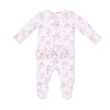 Puppy Toile Pink - 2 Way Ruffle Back Zipper Footie