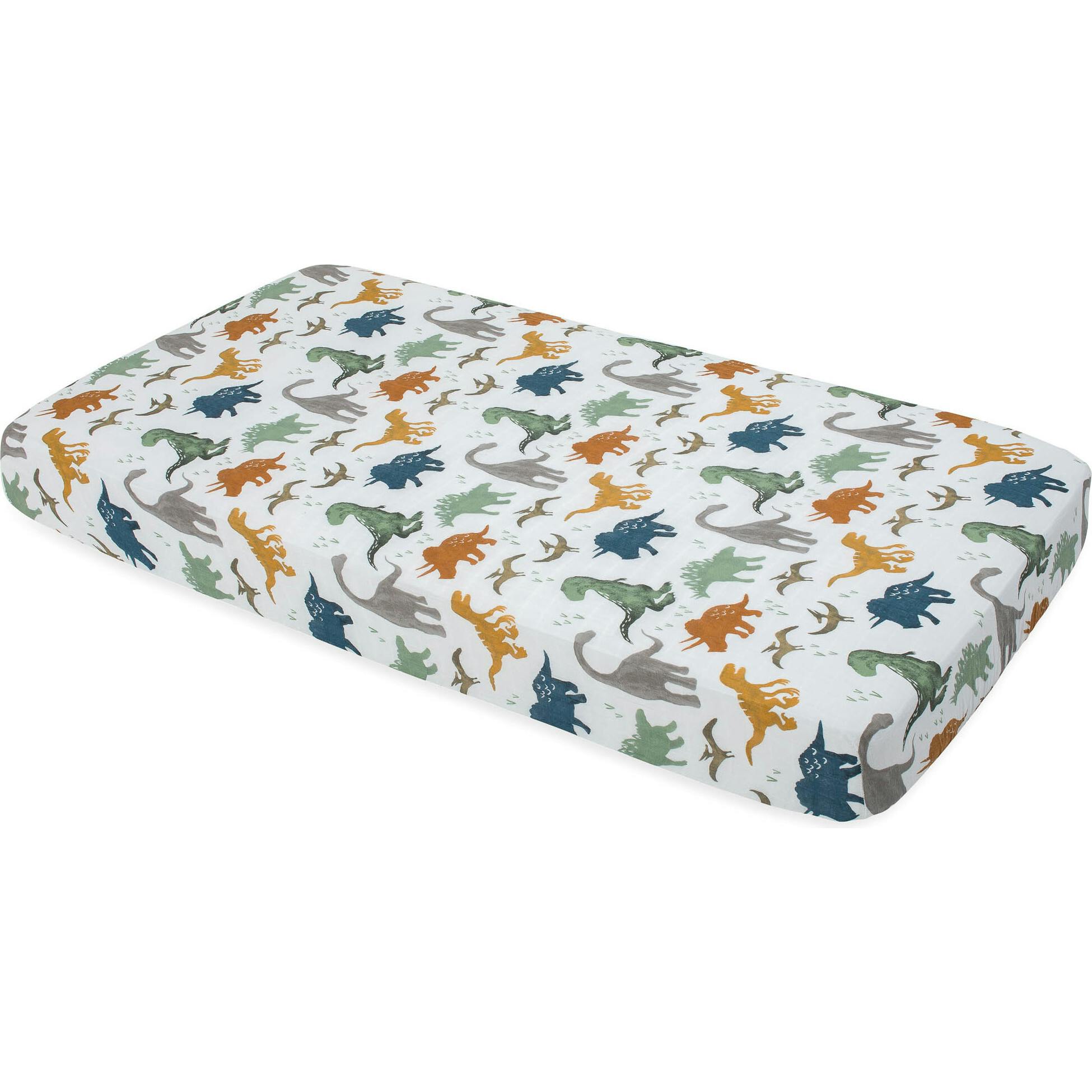 Cotton Muslin Crib Sheet - Dino Friends
