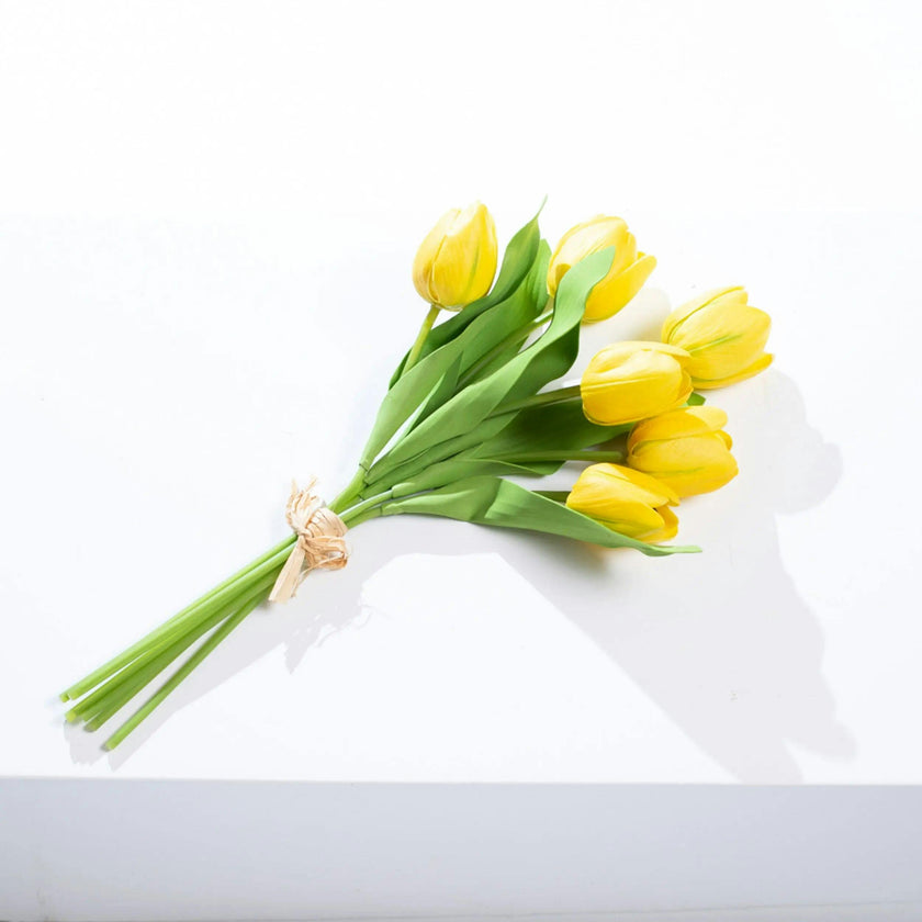 Real Touch White Tulip Faux Floral Everyday Spring Water Illusion Arrangement in Glass Teardrop Vase - Available in Multiple Colors