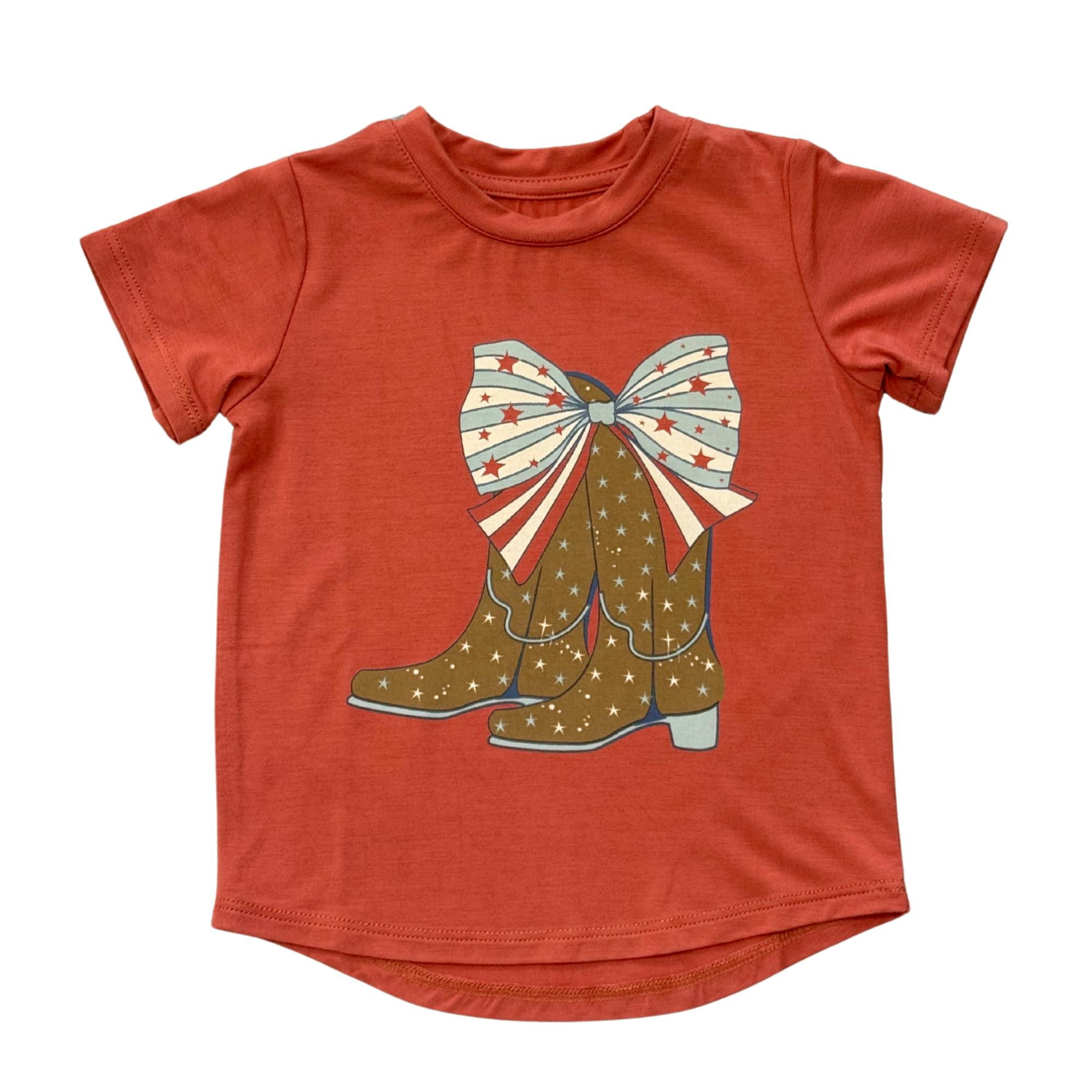 Girl's Short Sleeve Tee in Cowgirl Boots