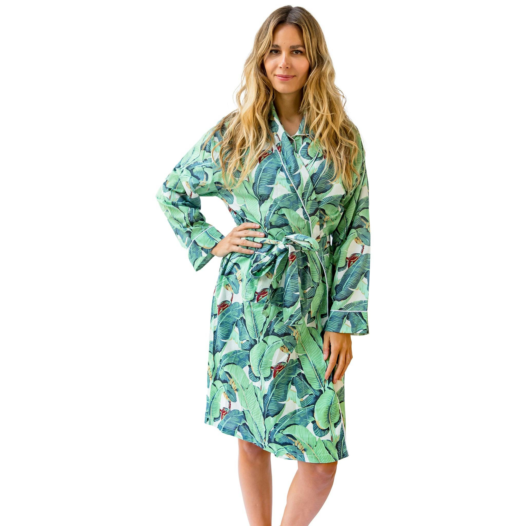 Women's Martinique® Green Banana Leaf Robe - Organic Cotton Poplin