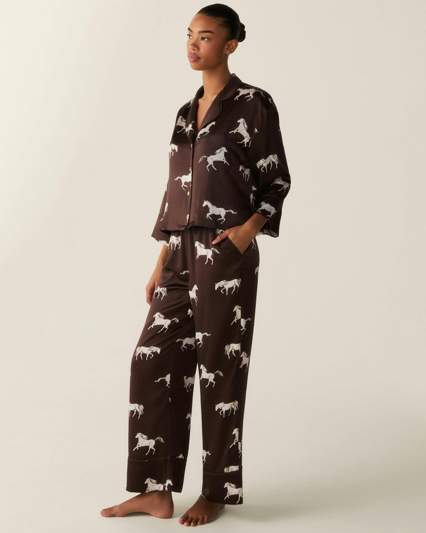 The Celine Silk Pajama Set in Highgrove Equestrian