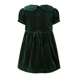 Baby Green Velvet Tartan Trim Dress