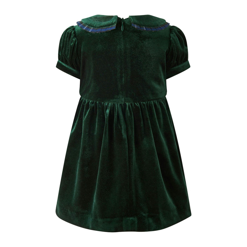 Baby Green Velvet Tartan Trim Dress