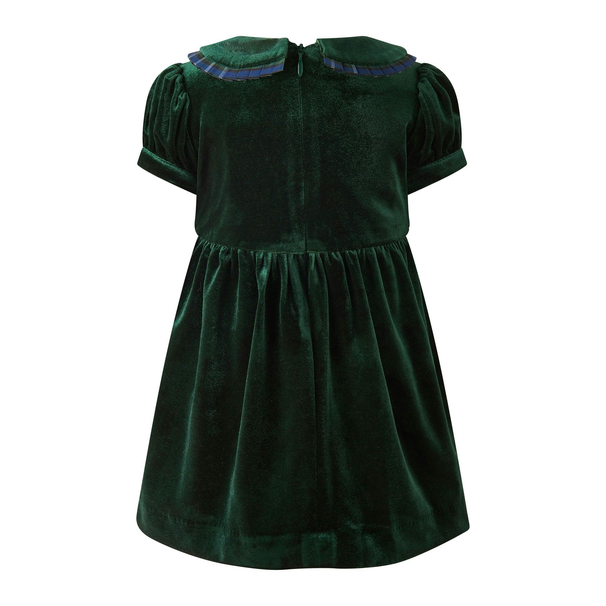 Baby Green Velvet Tartan Trim Dress
