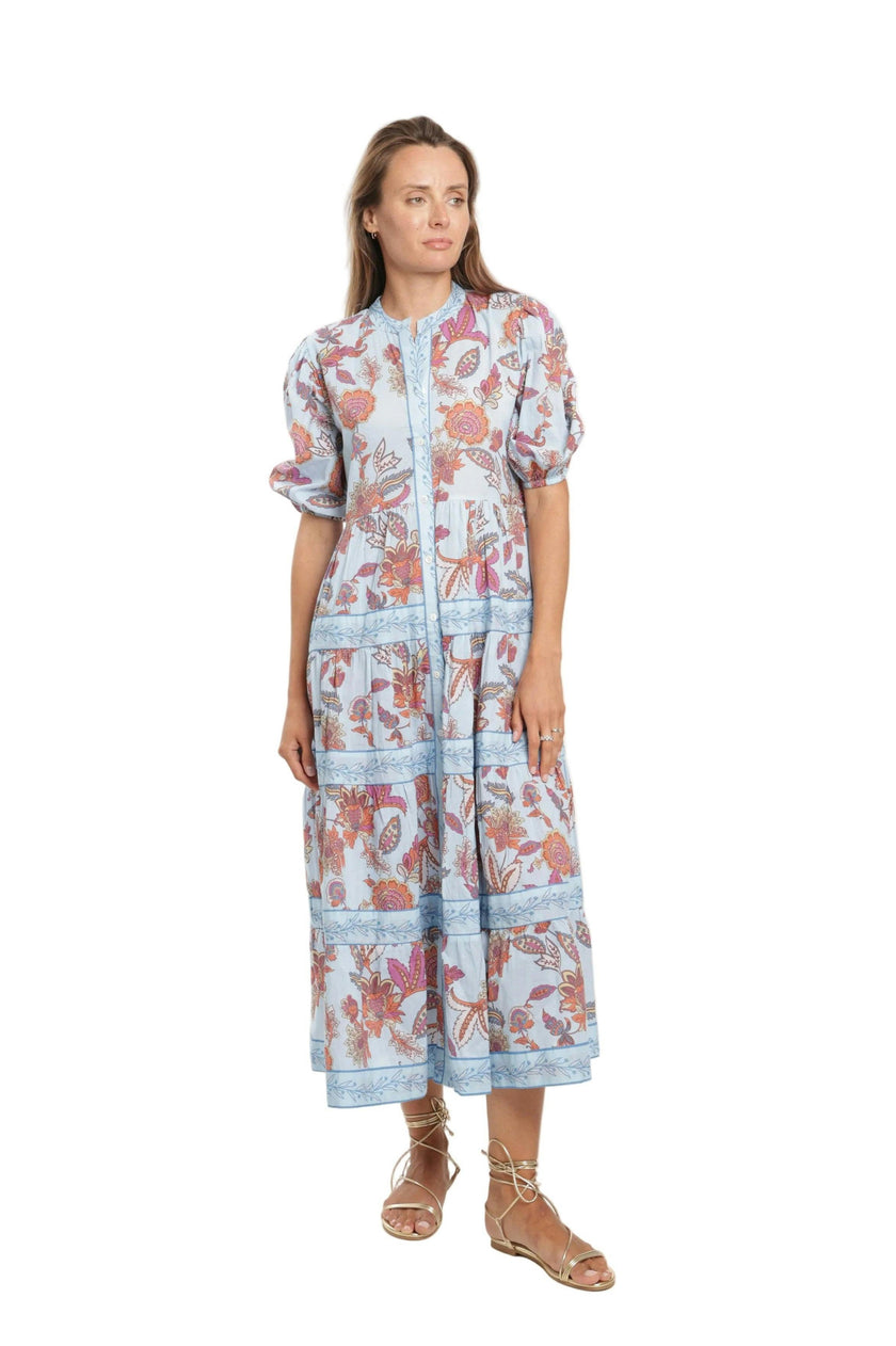 Milena Dress in Blue Botanical