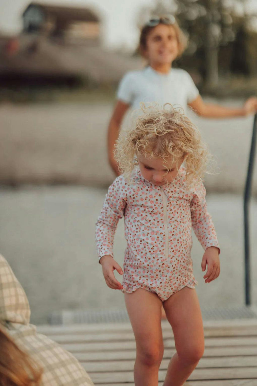 Long Sleeve Rashguard Ruffle Swimsuit | UPF + Recycled - Sunset Meadow