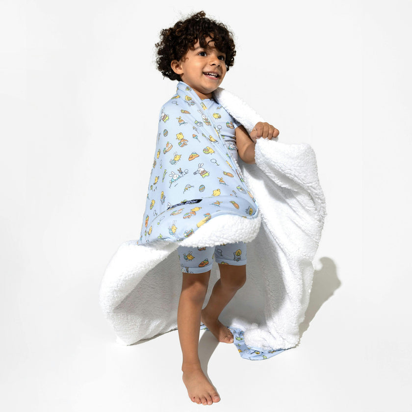 Easter Bunny Blue Bamboo Blanket