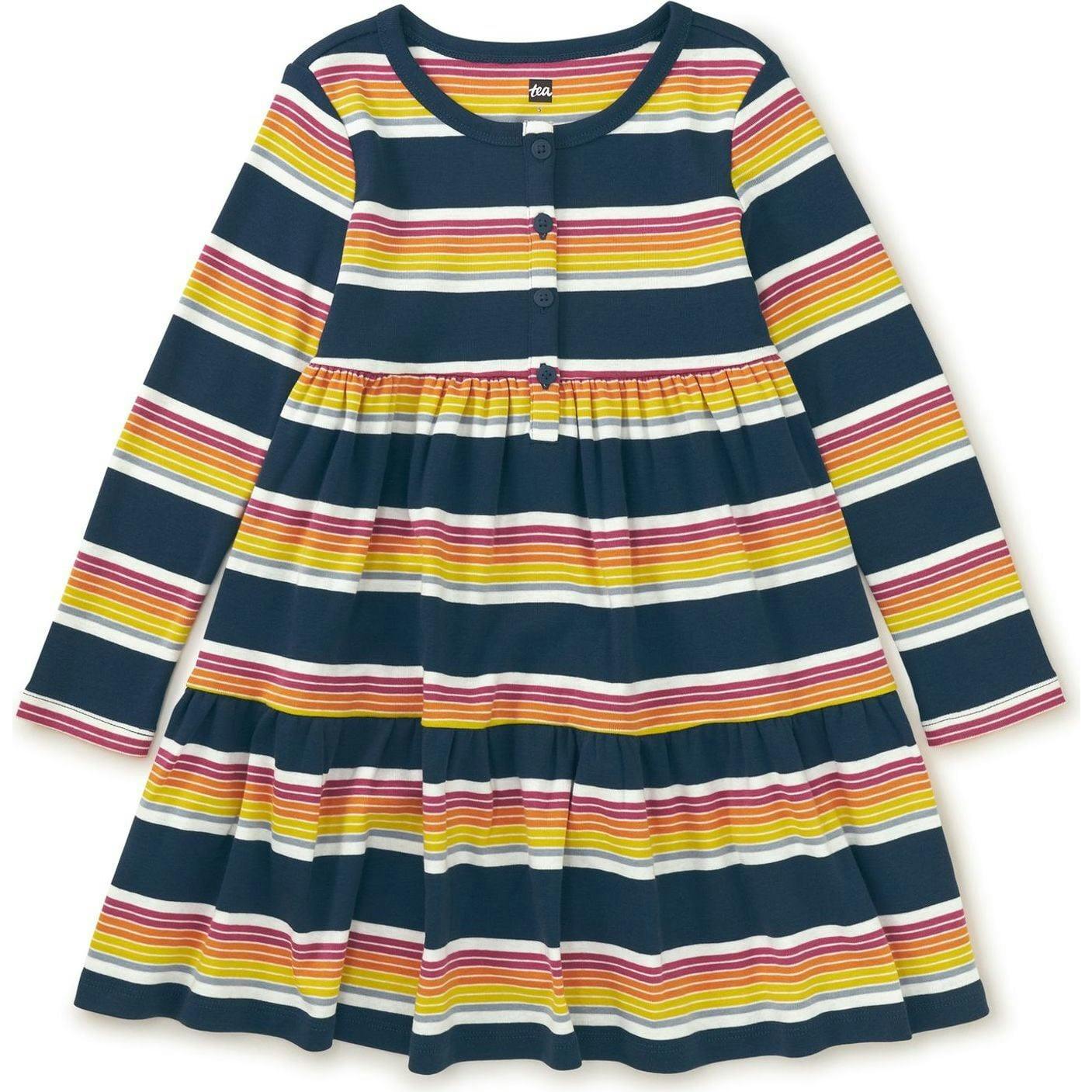 Tea Collection x Maisonette Long Sleeve Tiered Henley Dress, Multi